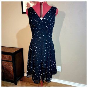 WHBM Black & White Polka Dot Chiffon Dress Size 12